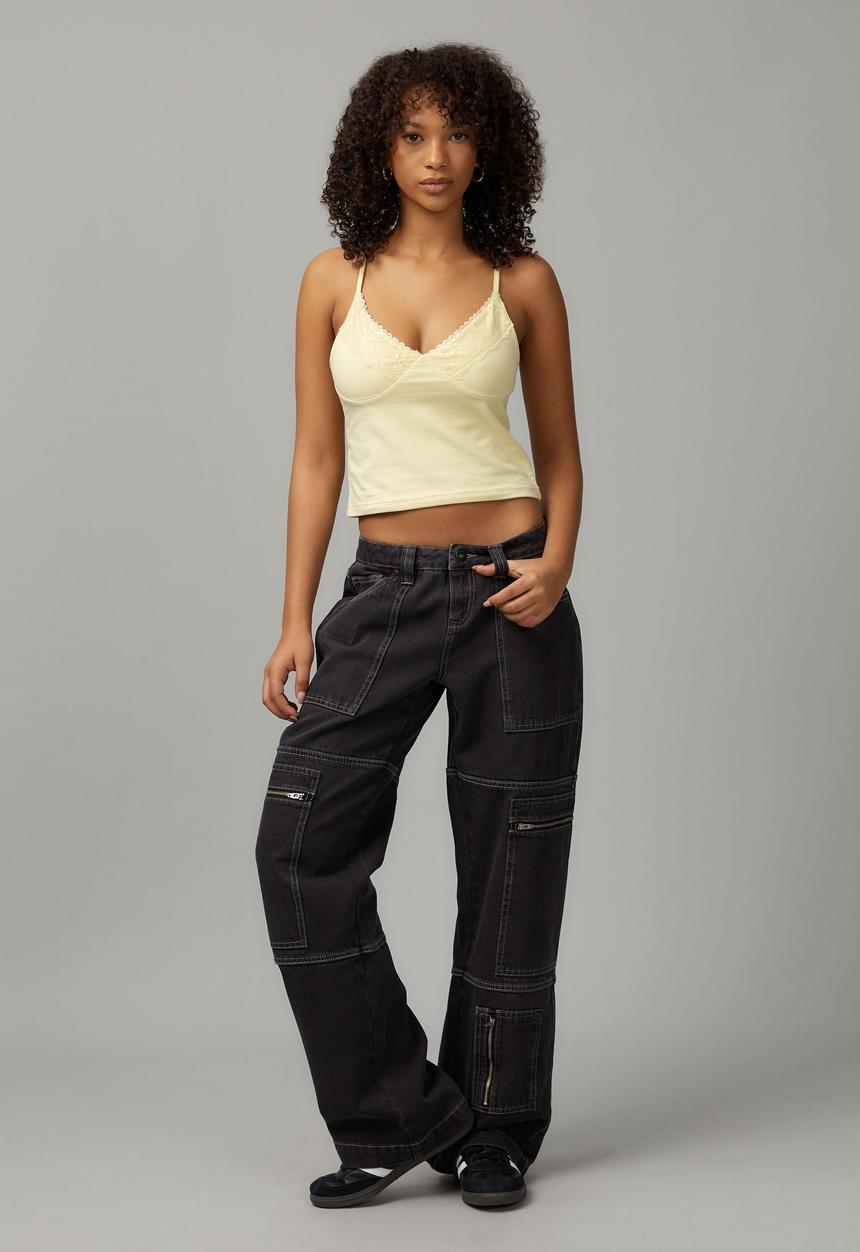 Factorie - Lace v-neck jersey cami - iced yellow