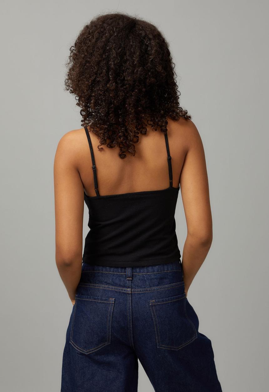 Factorie - Lace v-neck jersey cami - black