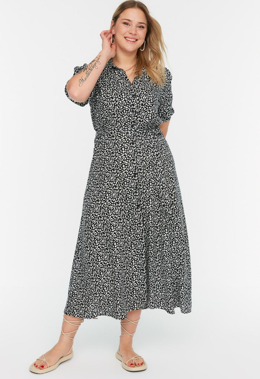 Trendyol - Curve floral shirt midi dress - multi