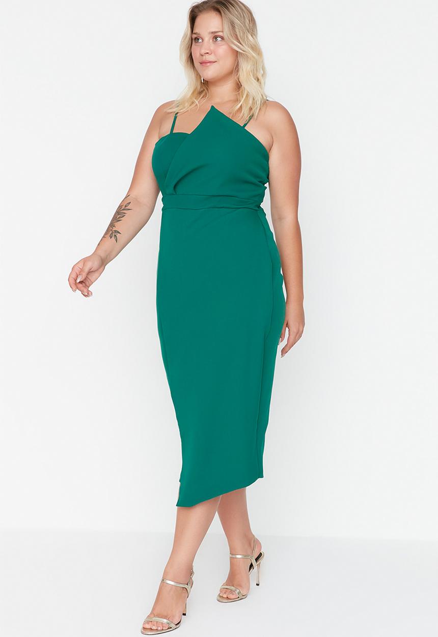 Trendyol - Curve strappy bodycon midi dress - green