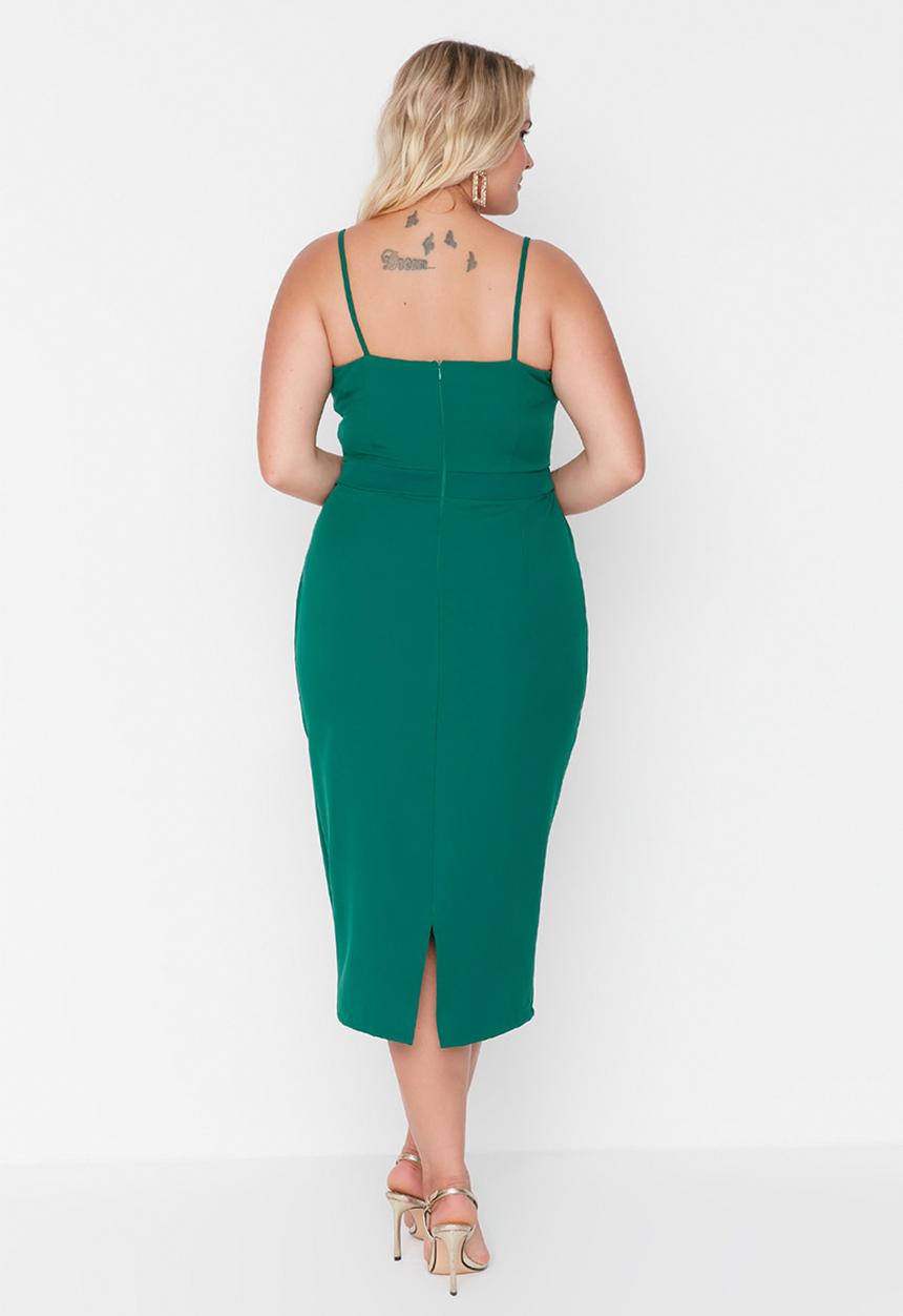 Trendyol - Curve strappy bodycon midi dress - green