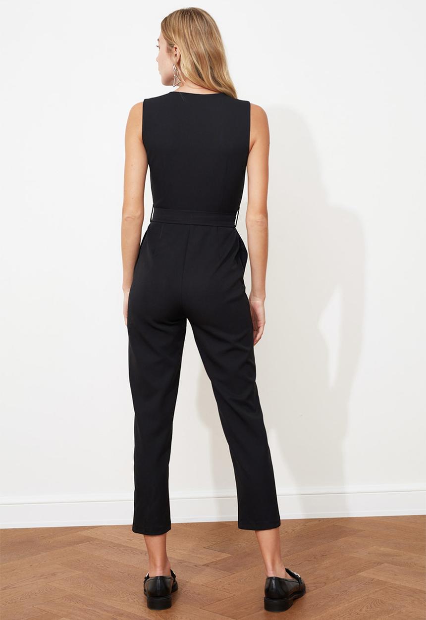 Trendyol - Sleeveless colour block fitted jumpsuit - black