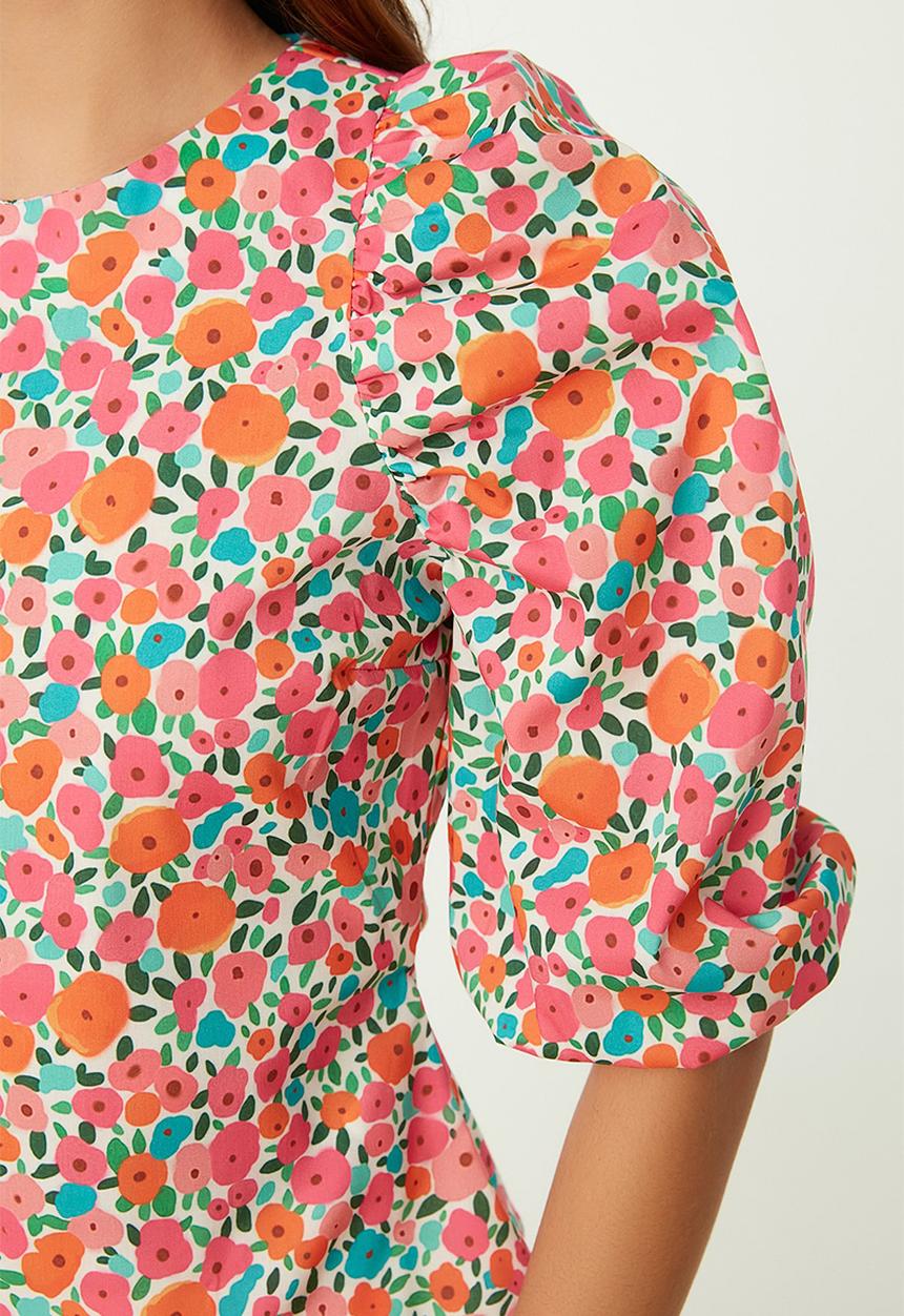 Trendyol - Floral balloon sleeve blouse - ecru