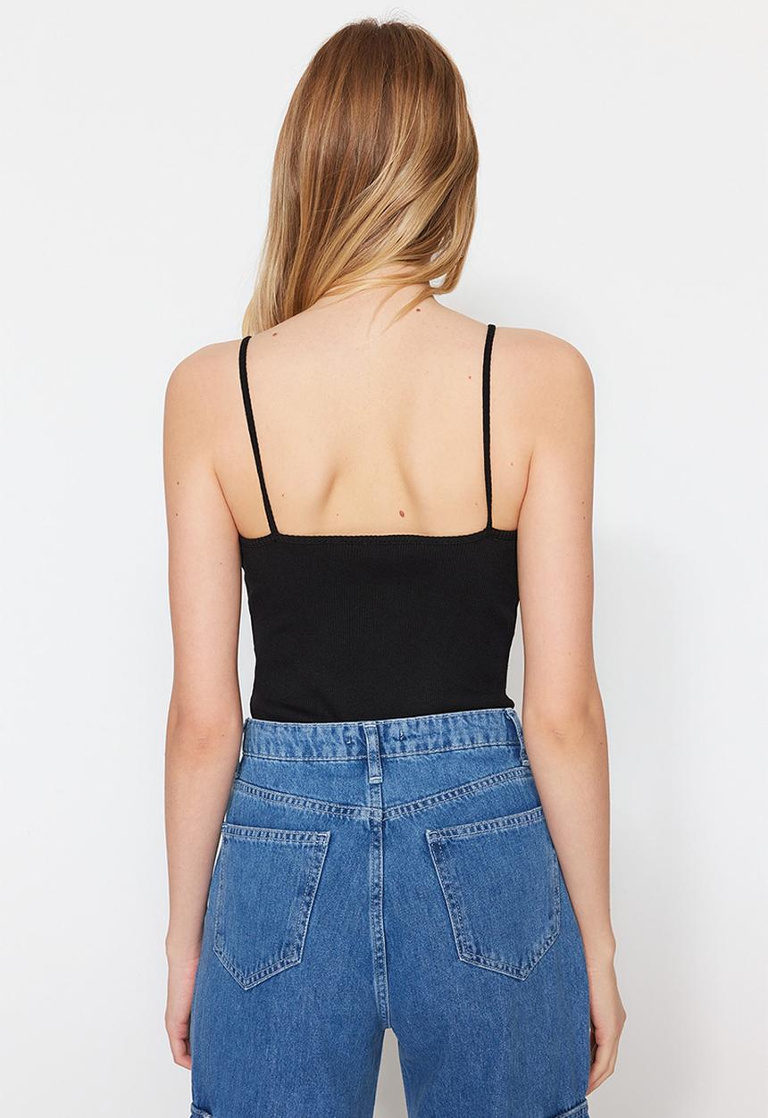Trendyol - Scoop neck fitted strappy bodysuit - black