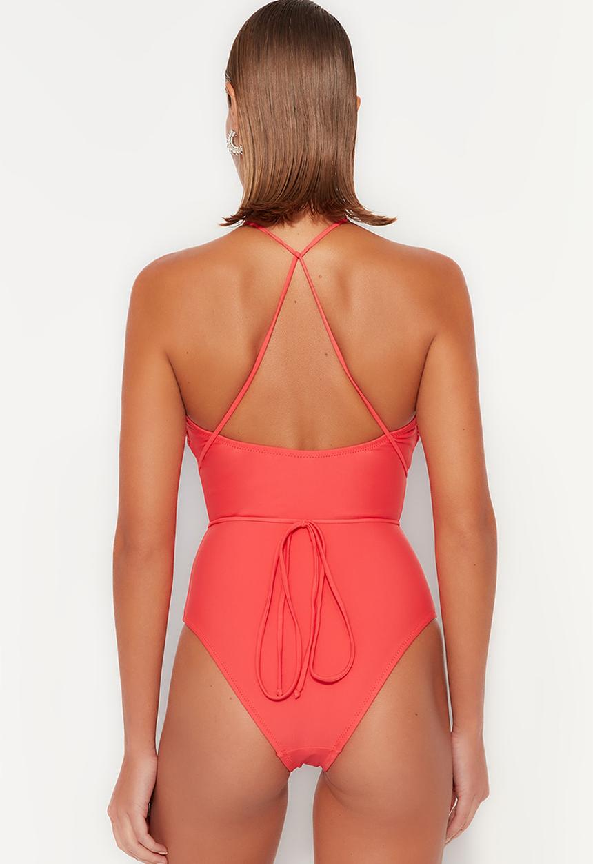 Trendyol - Tie up halter neck one piece - red