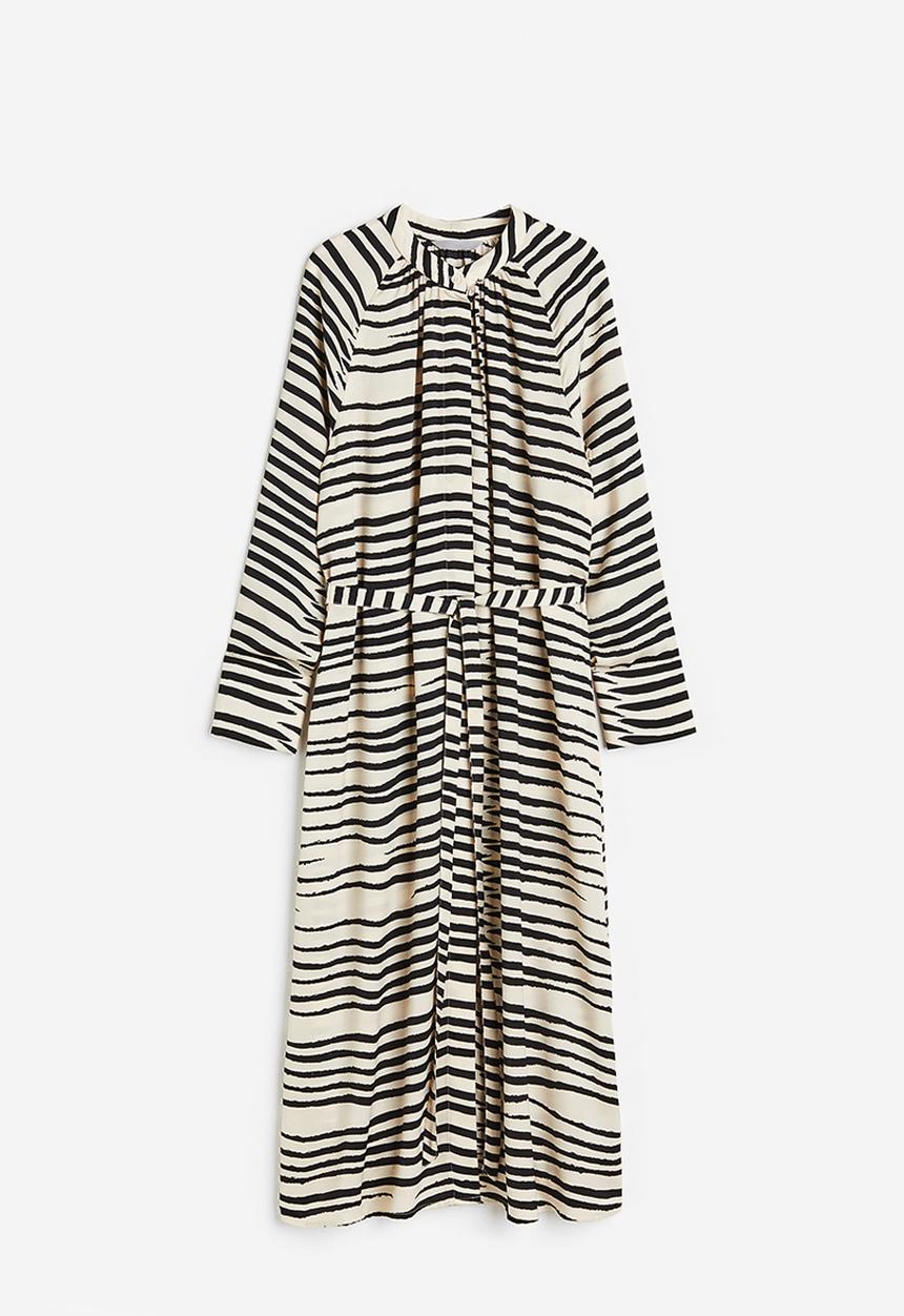 H&M - Tie-belt dress - cream zebra-print