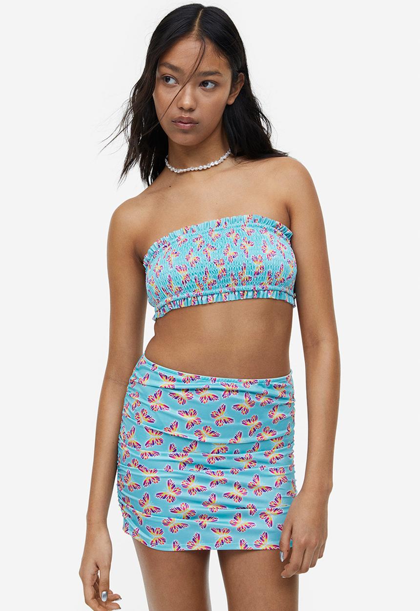 H&M - Smocked bandeau bikini top - turquoise butterflies 