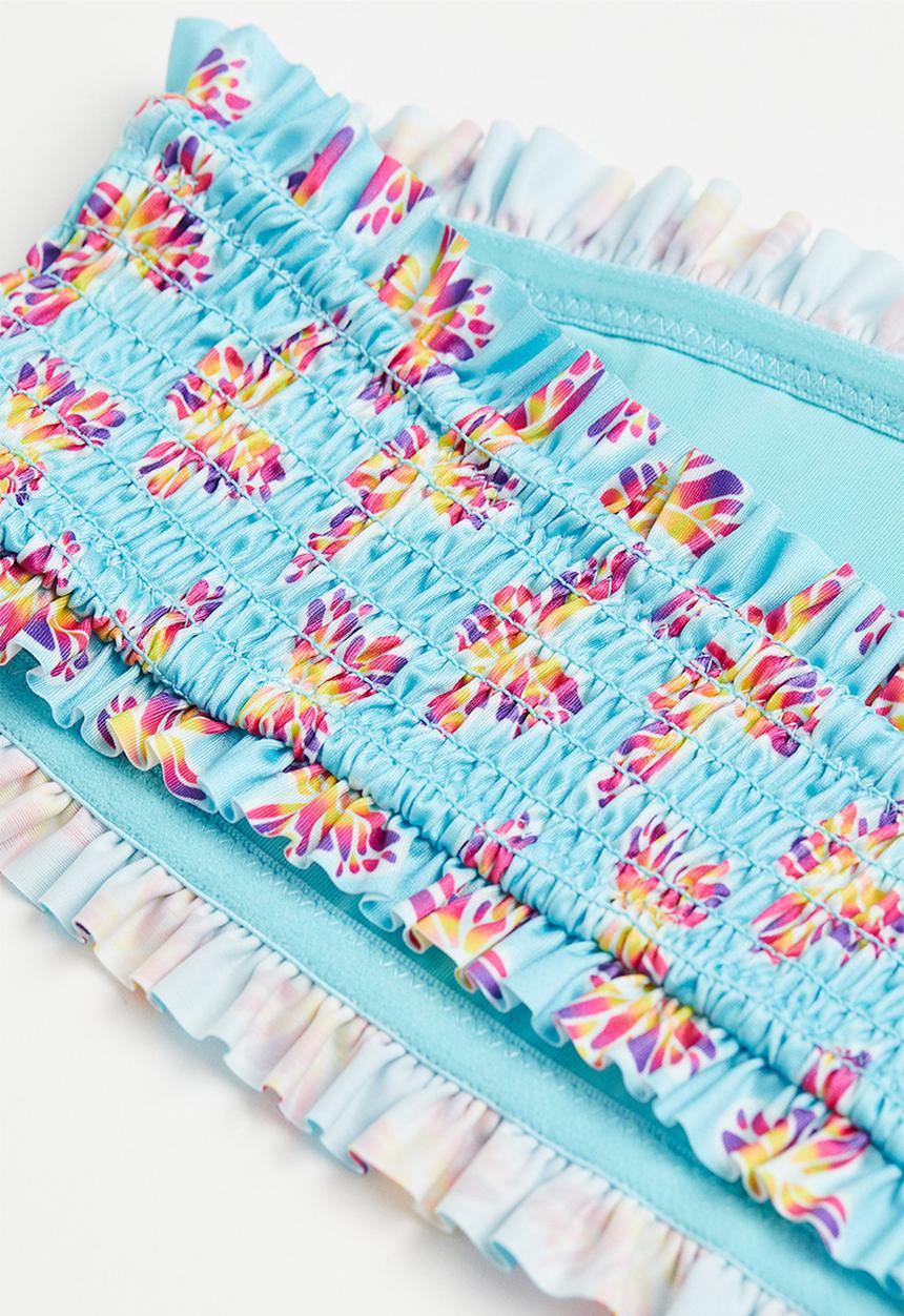 H&M - Smocked bandeau bikini top - turquoise butterflies 