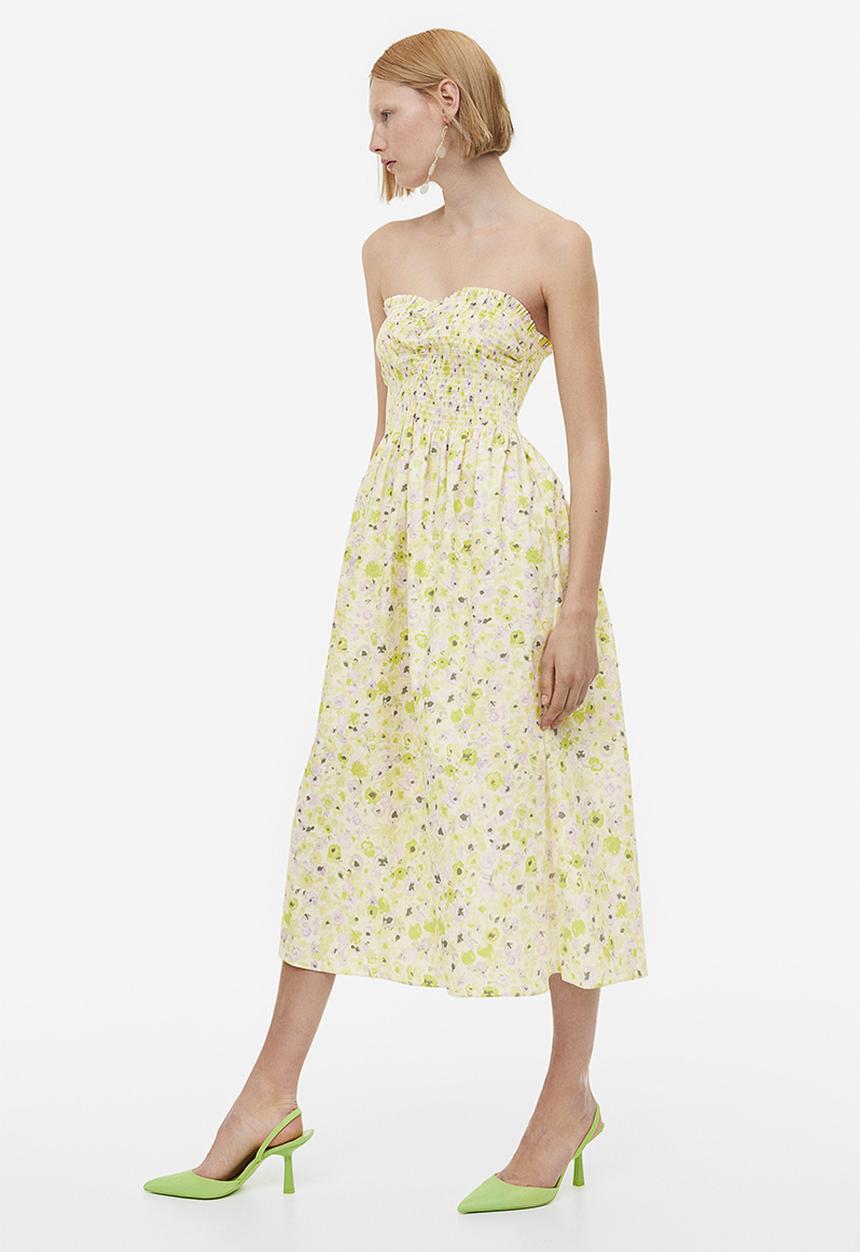H&M - Smocked cotton dress - light yellow floral 