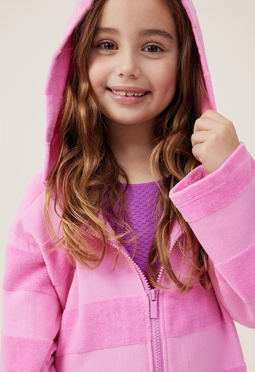 Cotton On - Kids zip thru hooded towel - bubblegum pop/stripe