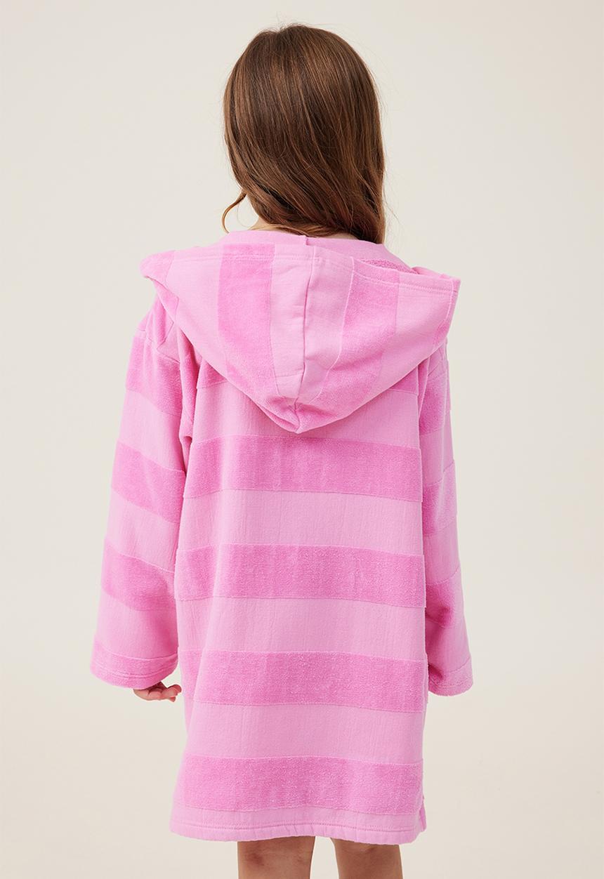 Cotton On - Kids zip thru hooded towel - bubblegum pop/stripe