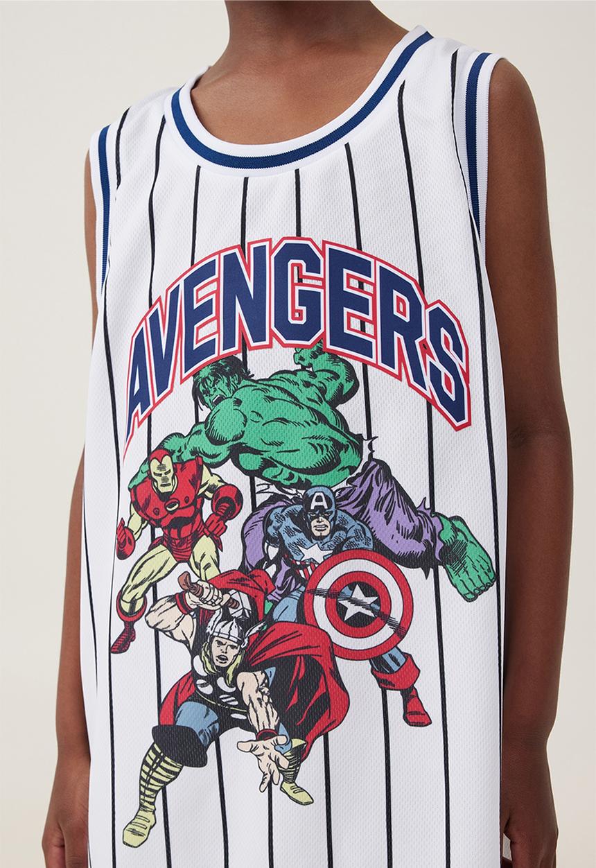 Cotton On - License basketball tank - lcn mar white stripe/the avengers