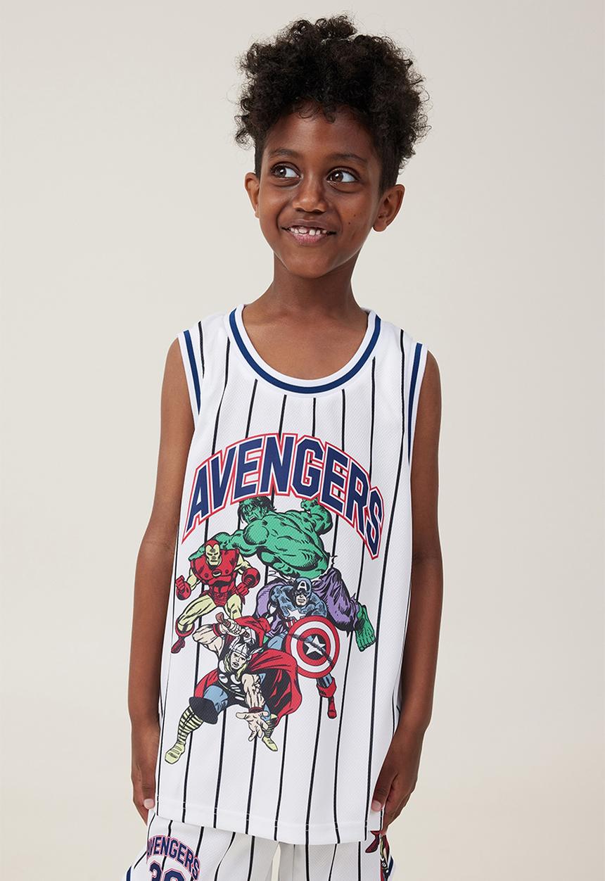Cotton On - License basketball tank - lcn mar white stripe/the avengers