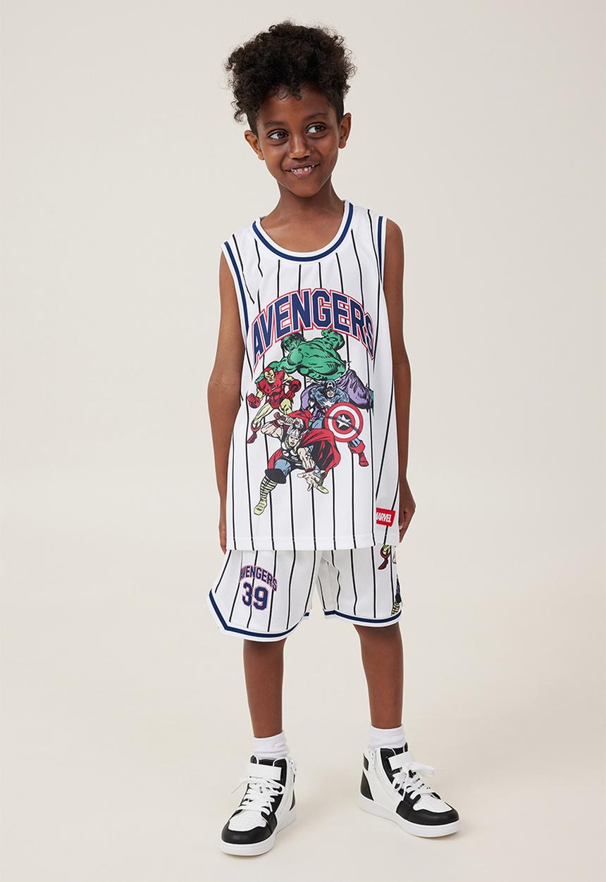 Cotton On - License basketball tank - lcn mar white stripe/the avengers