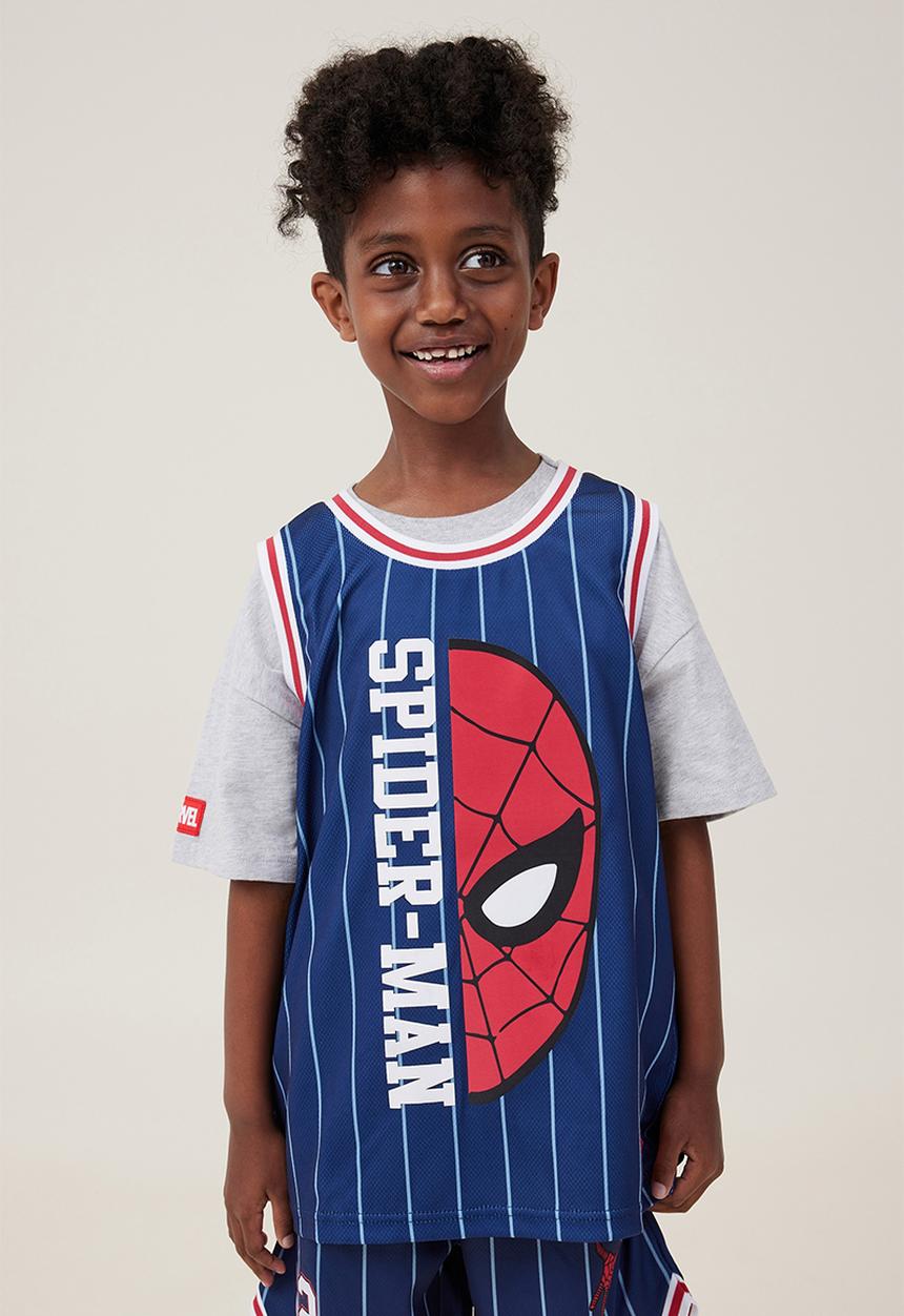 Cotton On - License basketball tank - lcn mar in the navy stripe/spiderman
