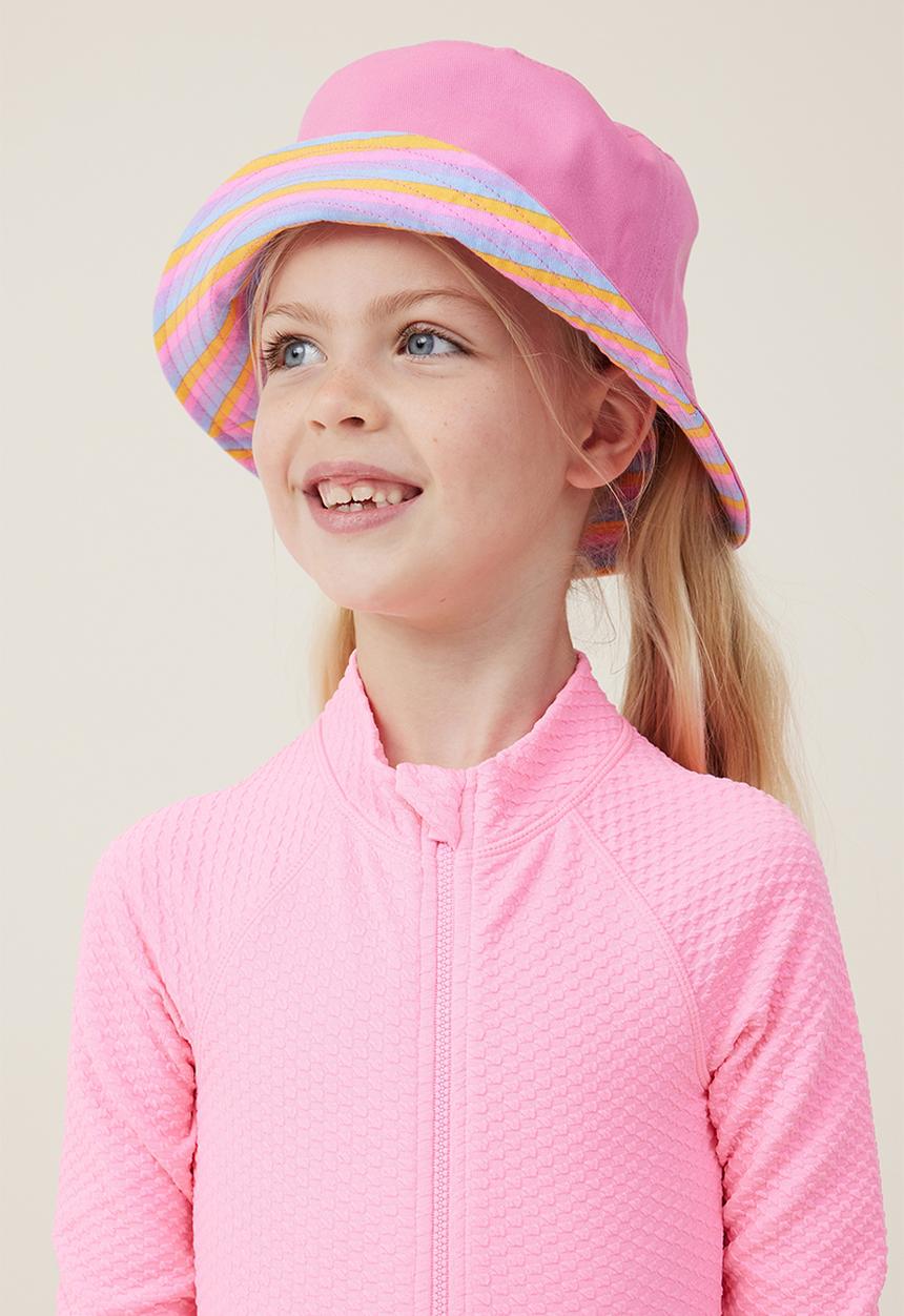 Cotton On - Kids reversible bucket hat - bubblegum pop stripe