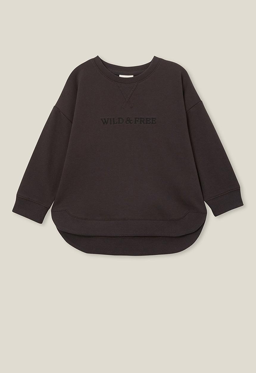 Cotton On - Dora scoop fleece crew - phantom. wild & free
