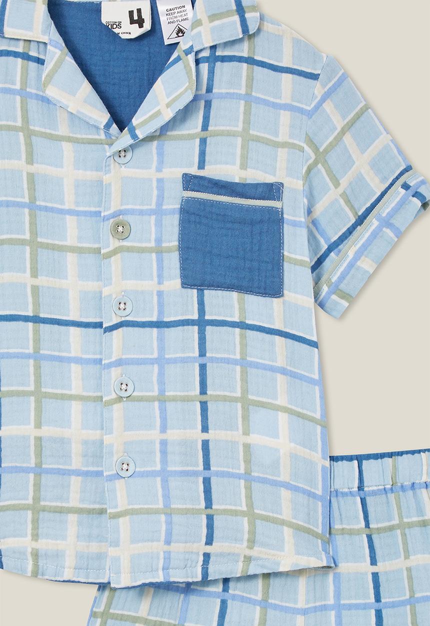Cotton On - Archer short sleeve pyjama set - frosty blue/summer check