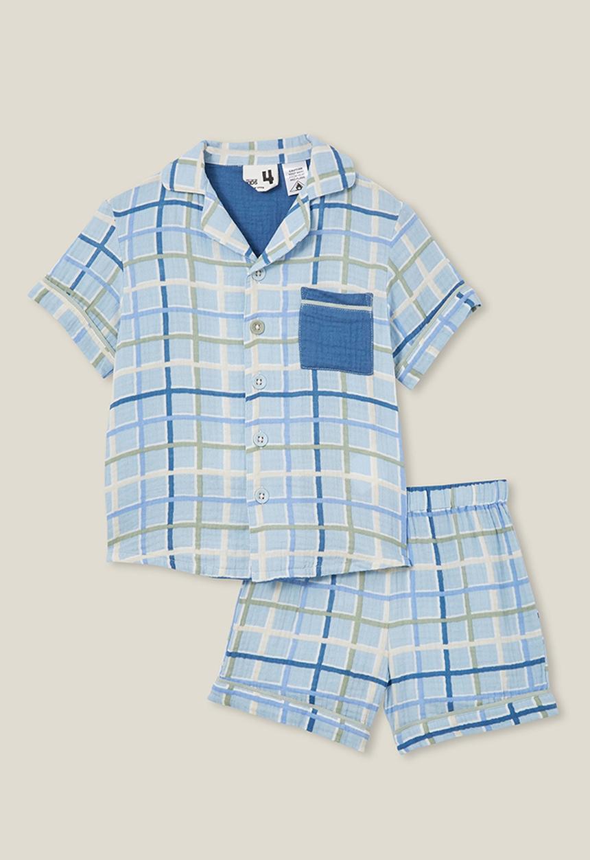 Cotton On - Archer short sleeve pyjama set - frosty blue/summer check