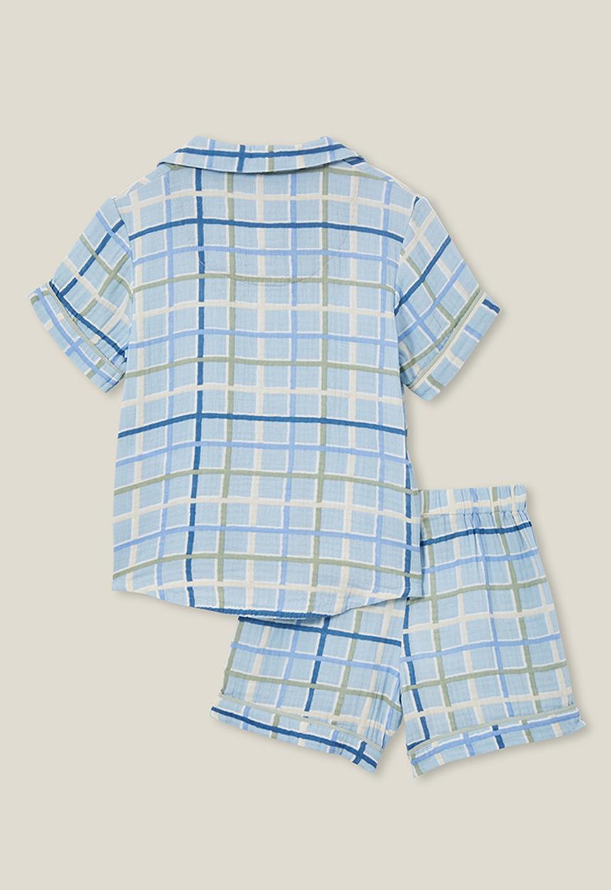 Cotton On - Archer short sleeve pyjama set - frosty blue/summer check