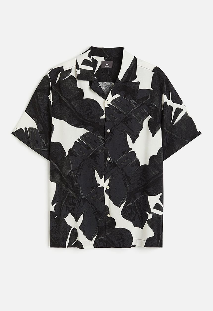 H&M - Patterned resort shirt - black leaf patterned