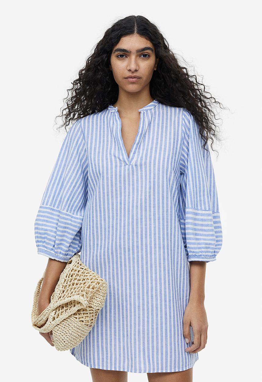H&M - Linen-blend tunic dress - blue