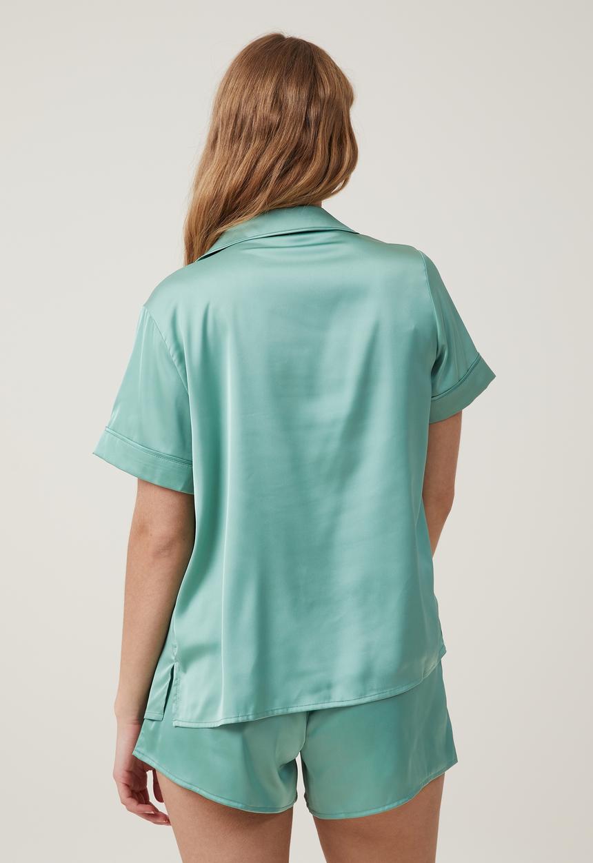 Cotton On - Staycay satin sleep set - misty jade