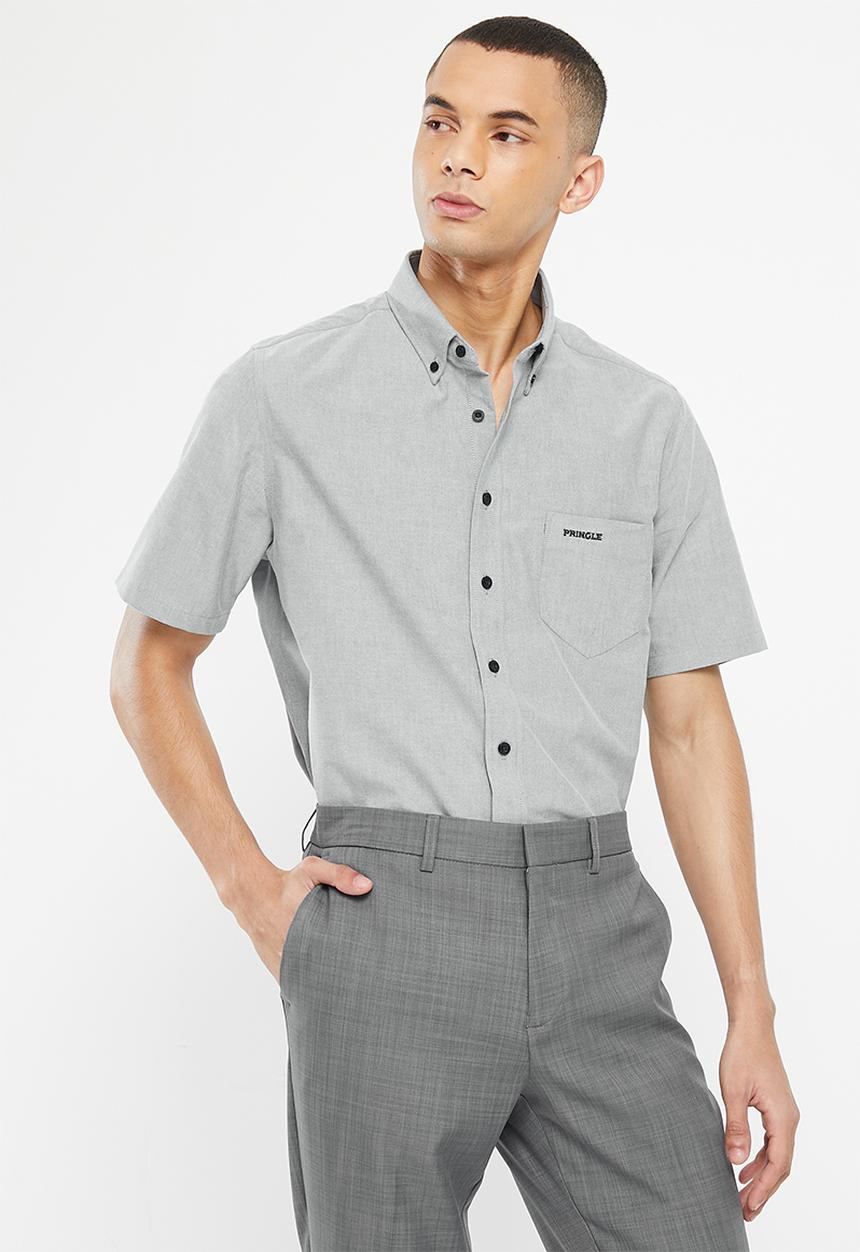 Pringle of Scotland - Phillip short sleeve oxford classic shirt - light grey