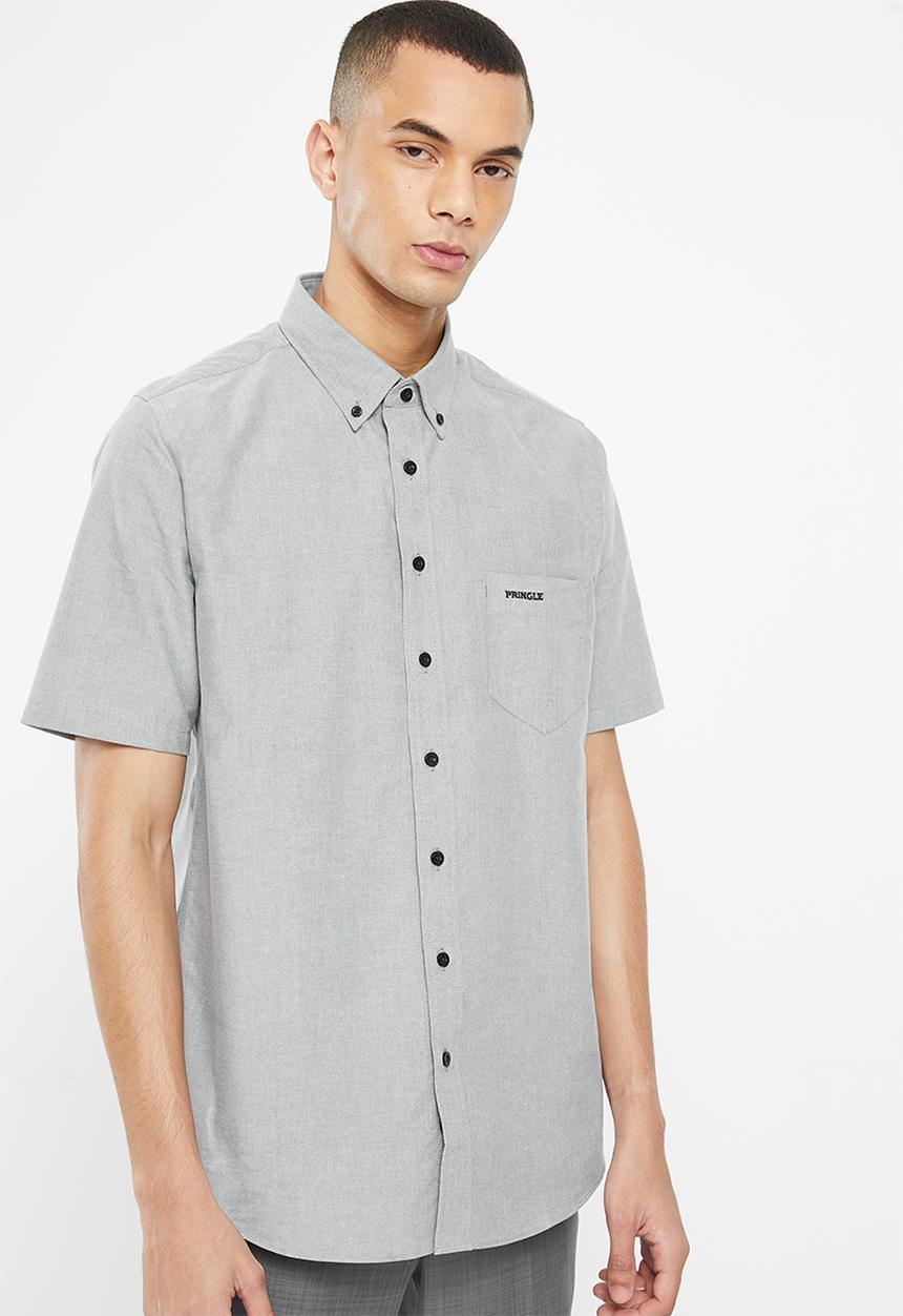 Pringle of Scotland - Phillip short sleeve oxford classic shirt - light grey