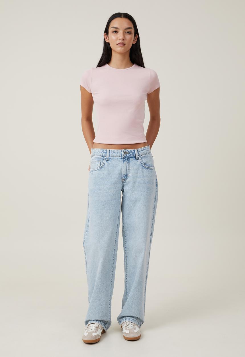Cotton On - The one organic rib crew short sleeve tee - chalk pink