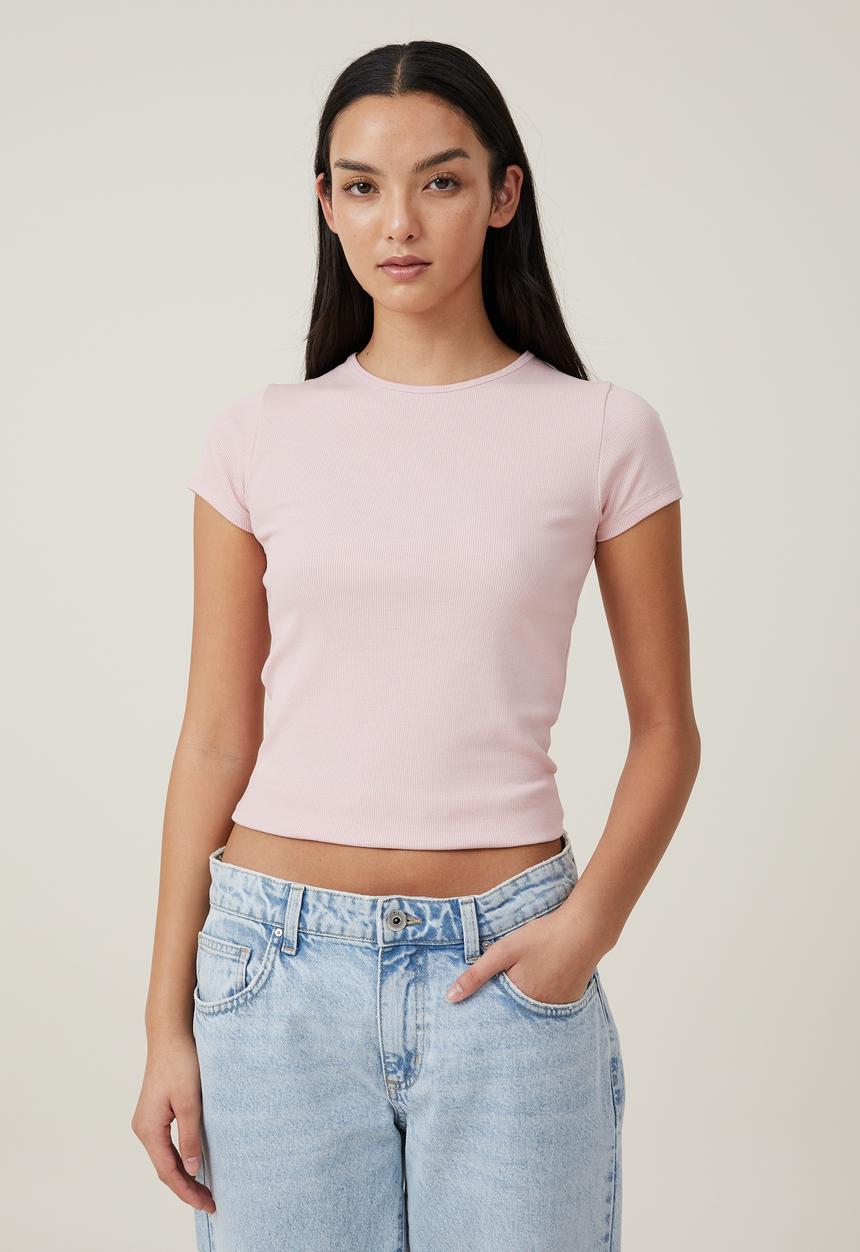 Cotton On - The one organic rib crew short sleeve tee - chalk pink
