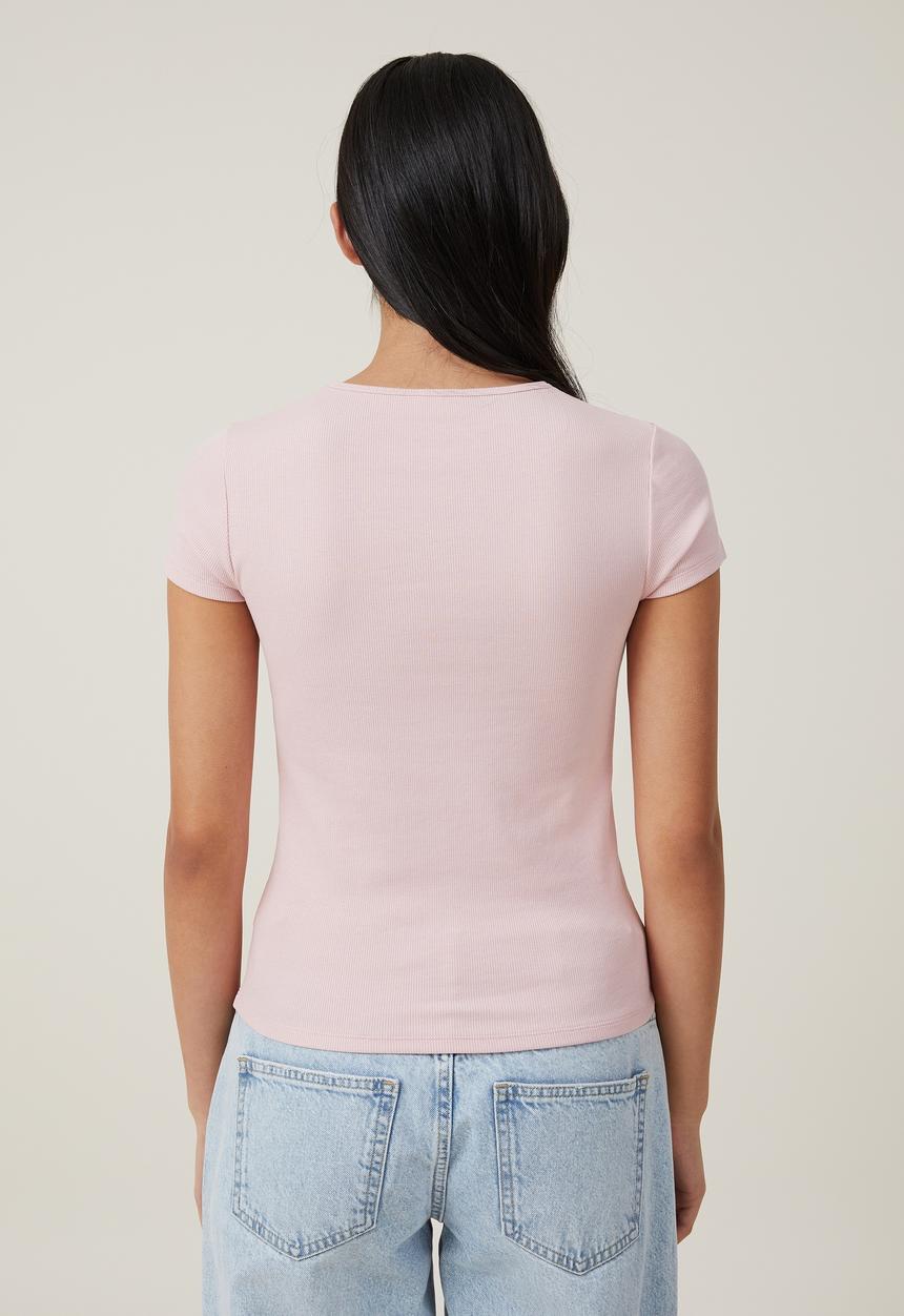 Cotton On - The one organic rib crew short sleeve tee - chalk pink