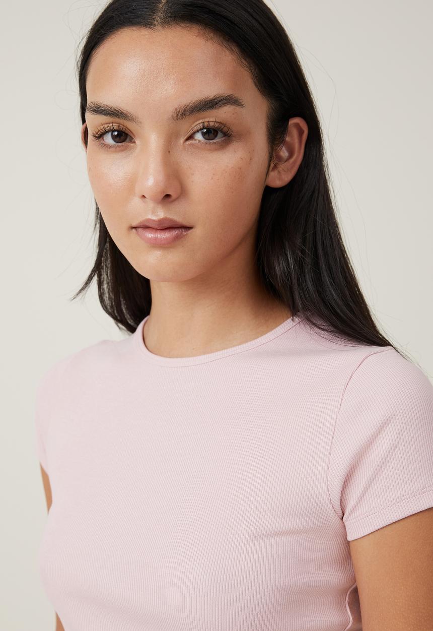 Cotton On - The one organic rib crew short sleeve tee - chalk pink