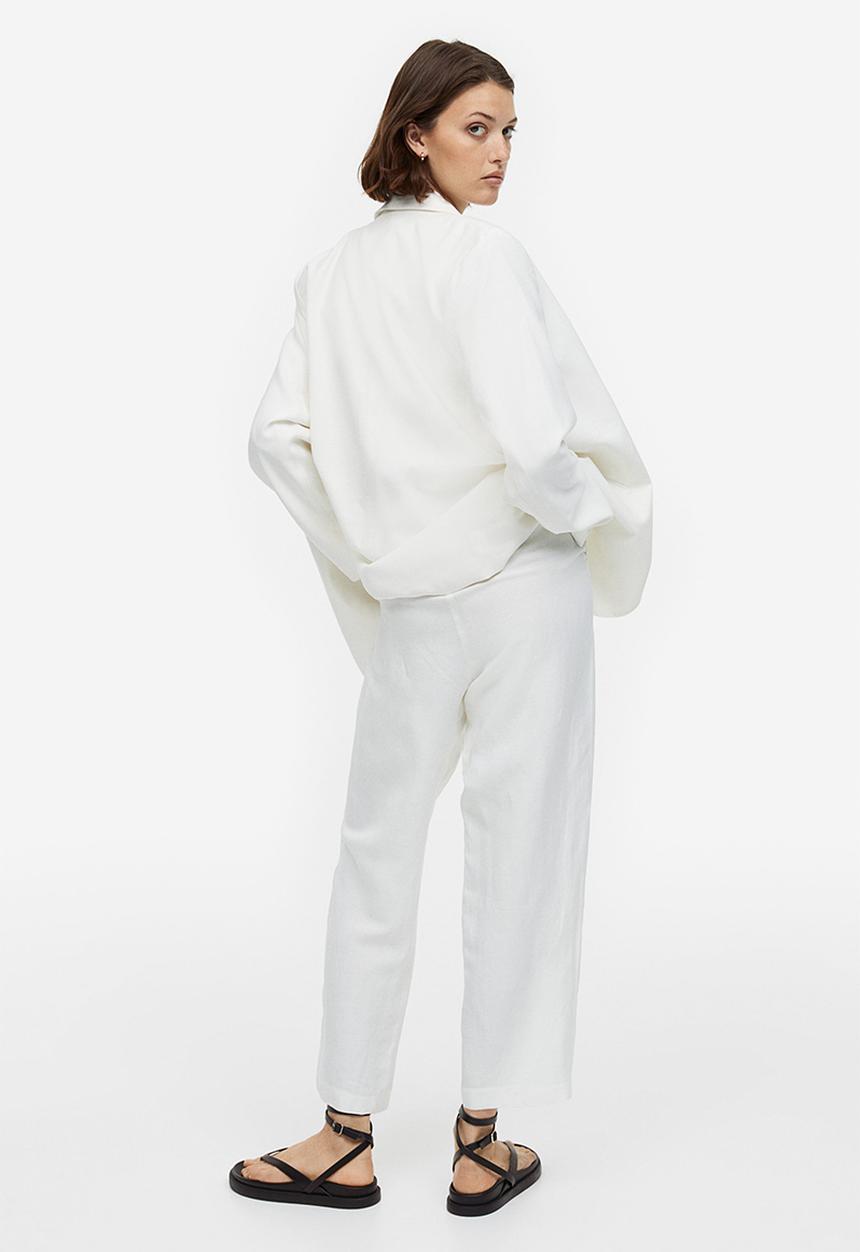H&M - Linen-blend tapered trousers - white