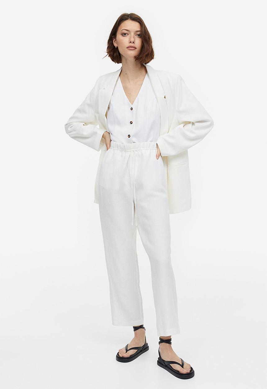 H&M - Linen-blend tapered trousers - white