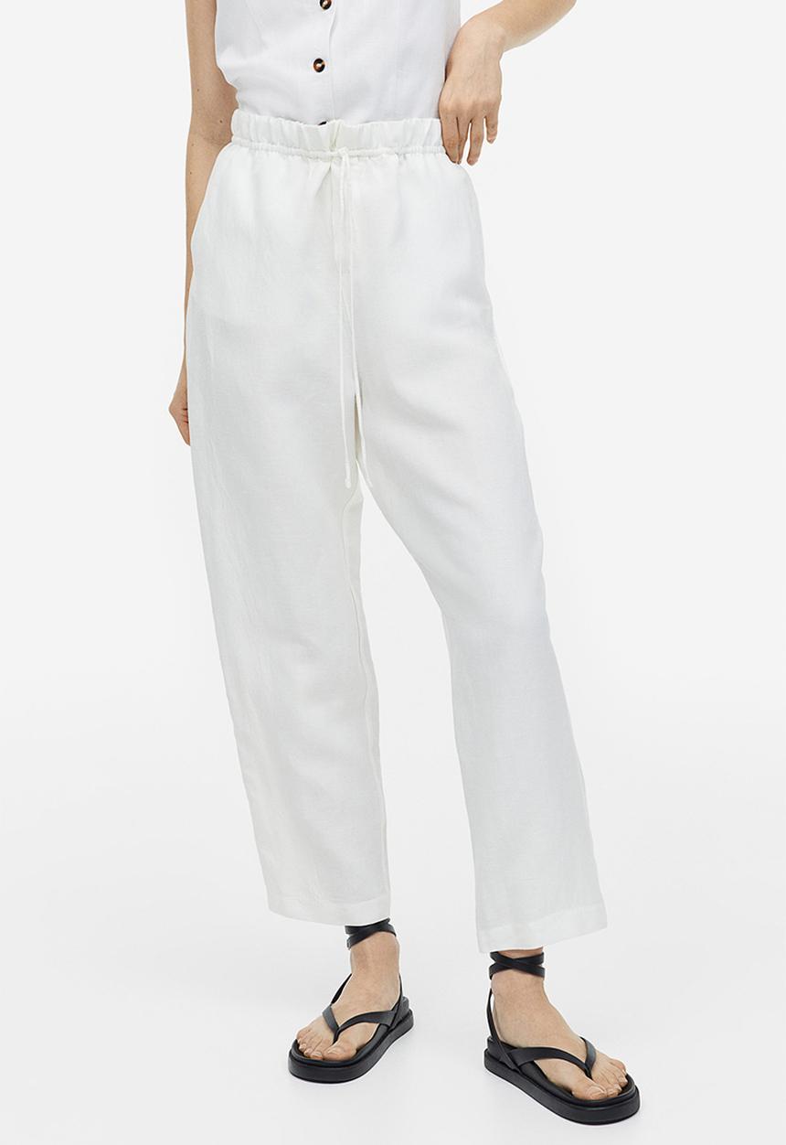 H&M - Linen-blend tapered trousers - white