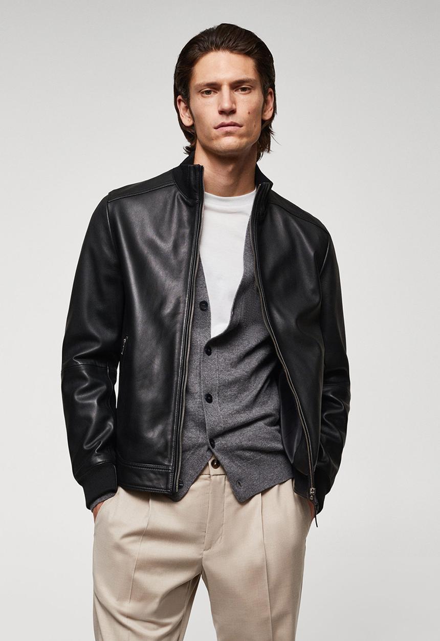 MANGO - Rocky 100% nappa leather jacket - black