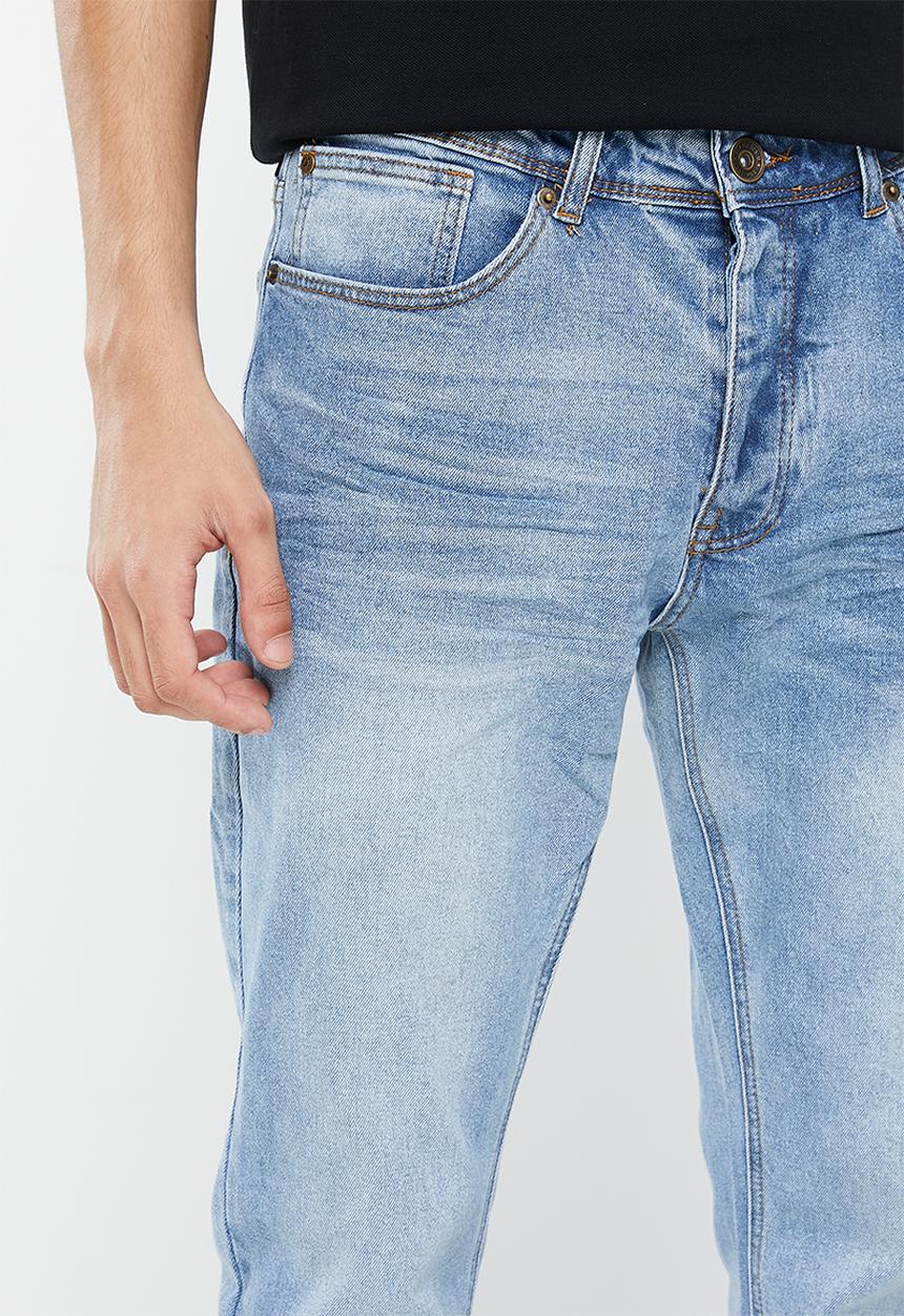 Aca Joe - Mens aca joe stretch denim straight leg jeans - light blue wash