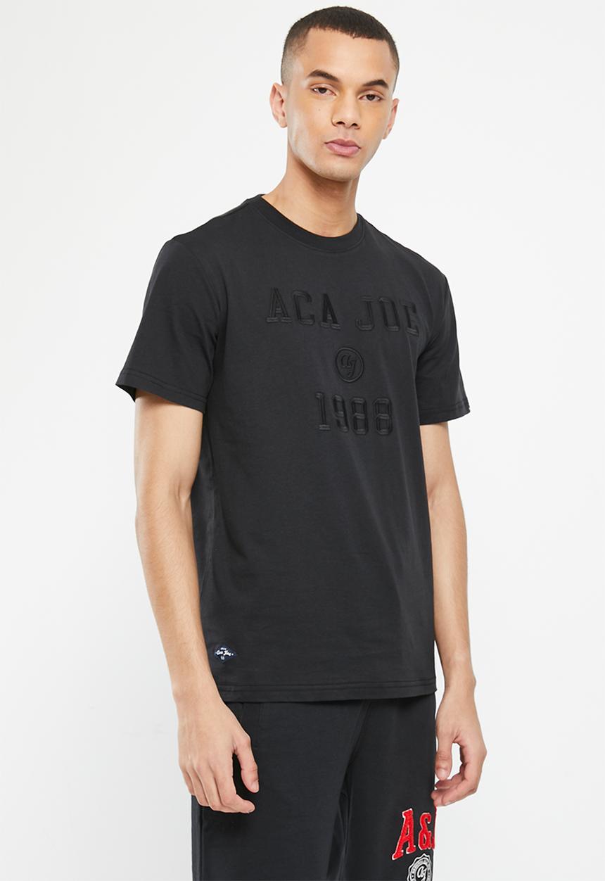 Aca Joe - Mens aca joe tonal embroidery crew tee short sleeve - caviar