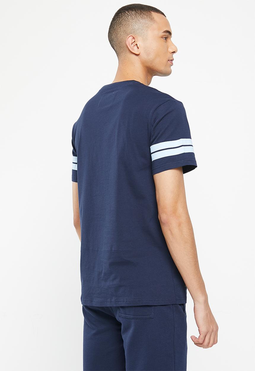 Aca Joe - Mens ca joe twill applique & distress print crew tee - dress blue