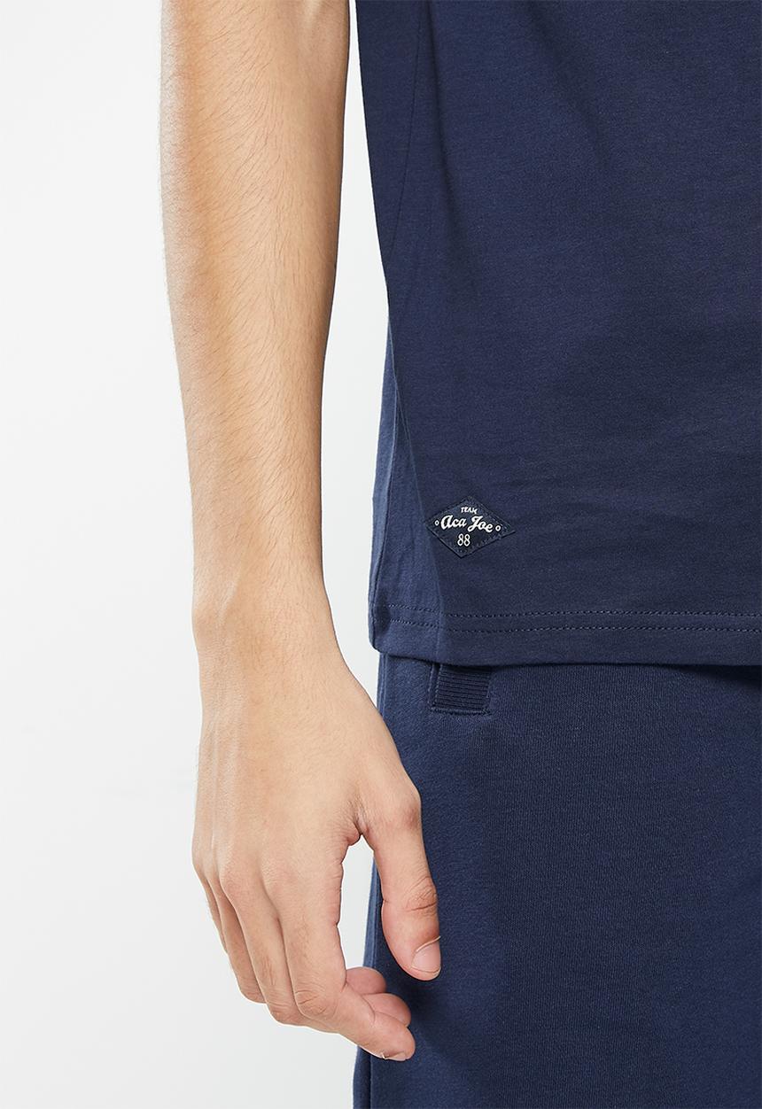Aca Joe - Mens ca joe twill applique & distress print crew tee - dress blue