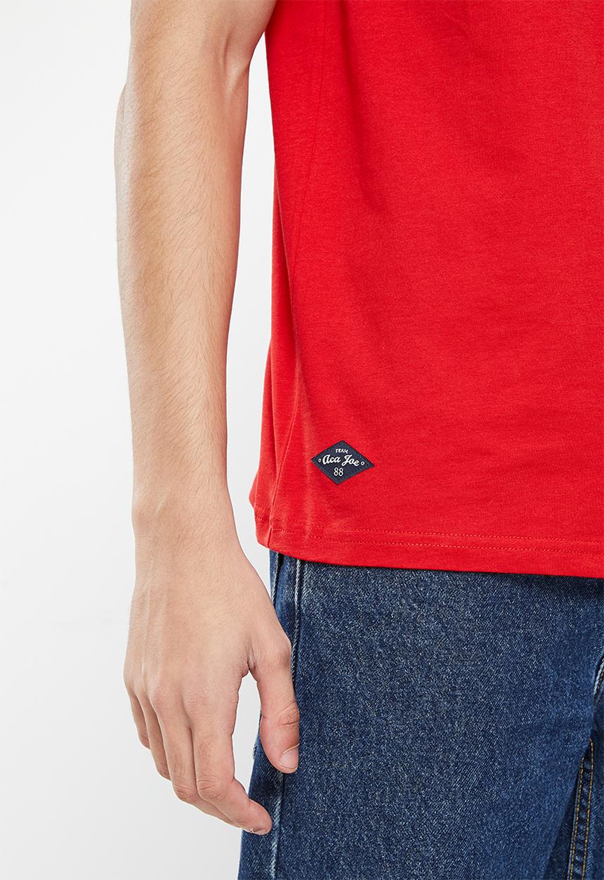 Aca Joe - Mens aca joe twill applique & distress print crew tee - high risk red