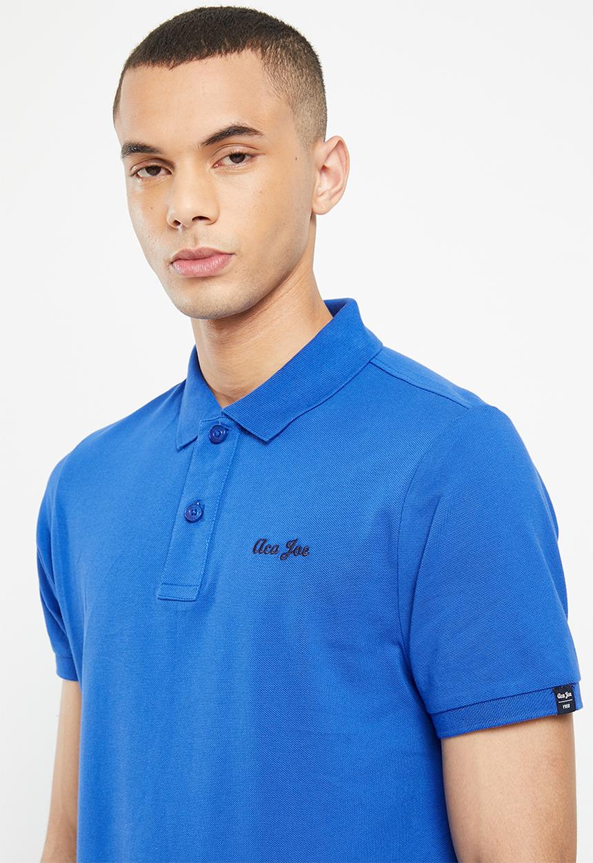 Aca Joe - Mens aca joe pique regular fit logo embroidery golfer - blue lolite