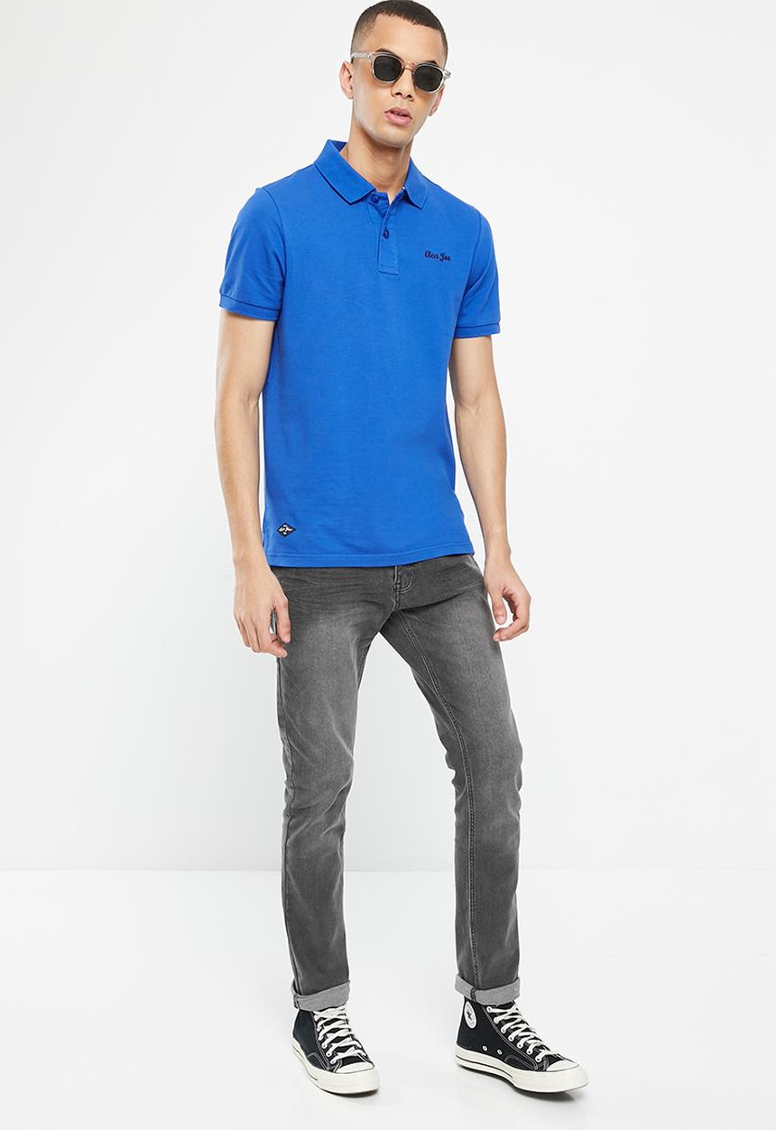 Aca Joe - Mens aca joe pique regular fit logo embroidery golfer - blue lolite