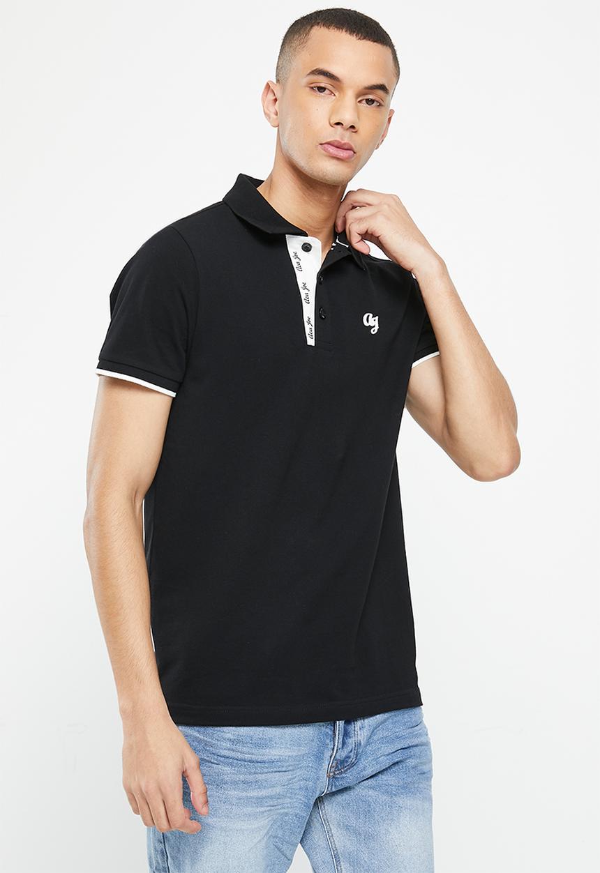 Aca Joe - Mens aca joe pique regular fit contrast AJ emb golfer - black
