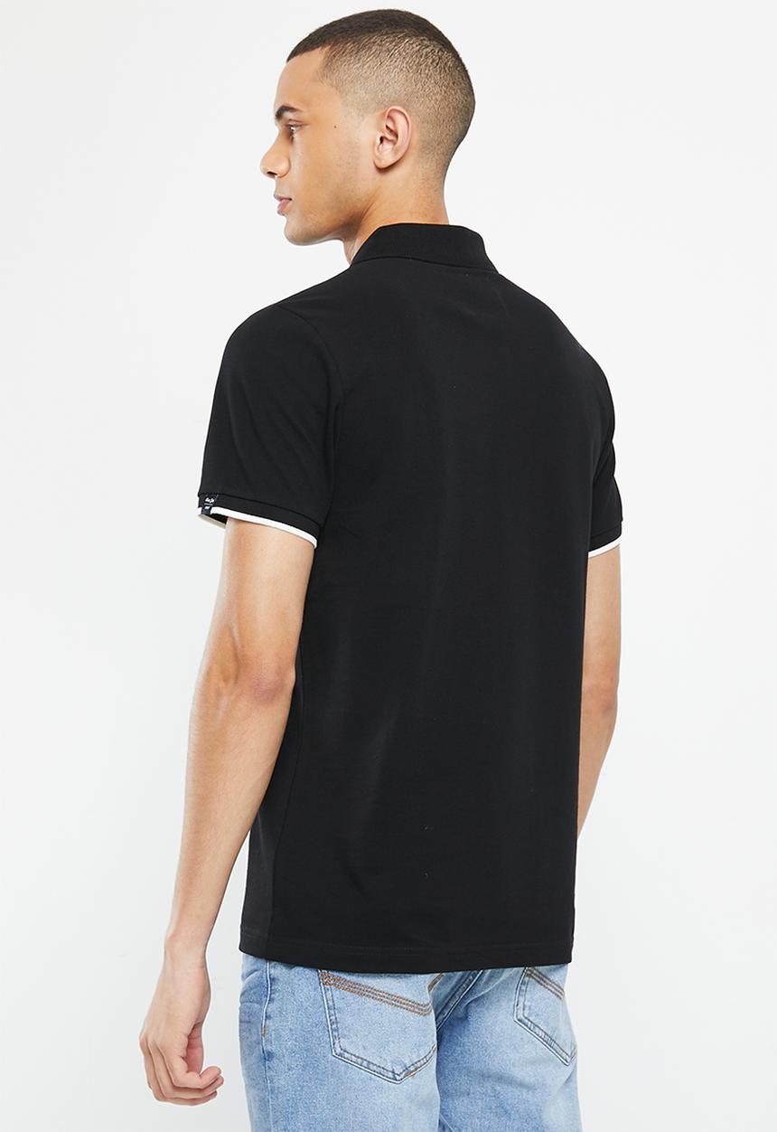 Aca Joe - Mens aca joe pique regular fit contrast AJ emb golfer - black