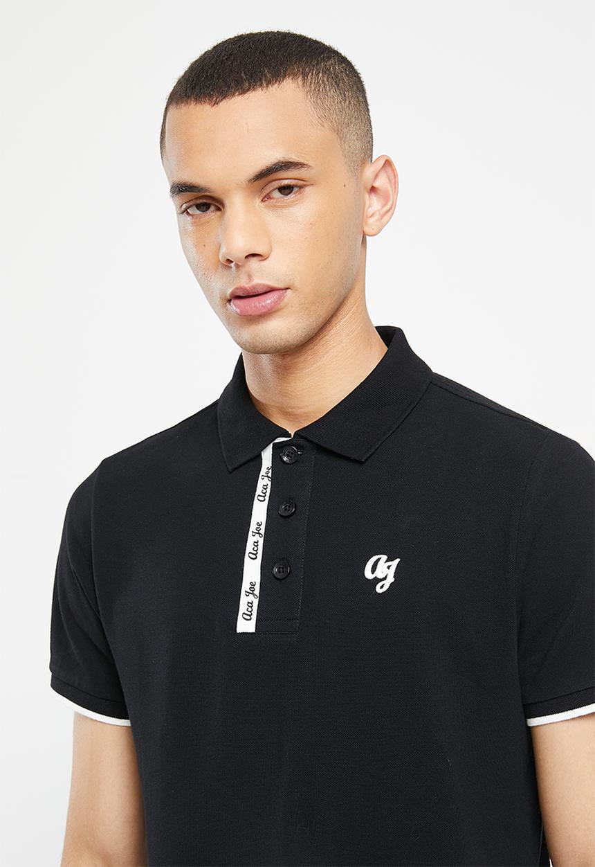 Aca Joe - Mens aca joe pique regular fit contrast AJ emb golfer - black