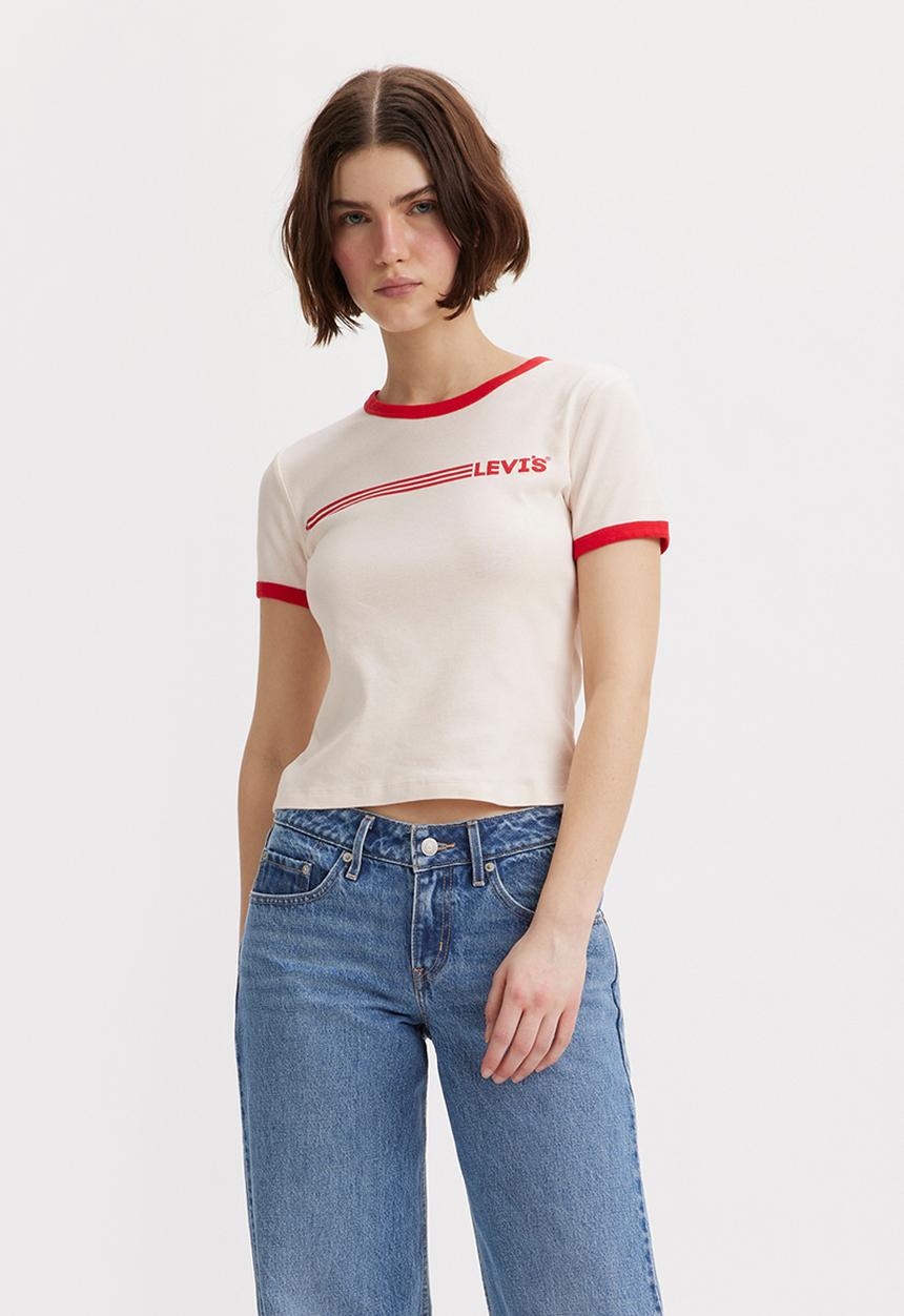 Levi’s® - Graphic ringer rickie za headline logo stripe - gardenia/racing red