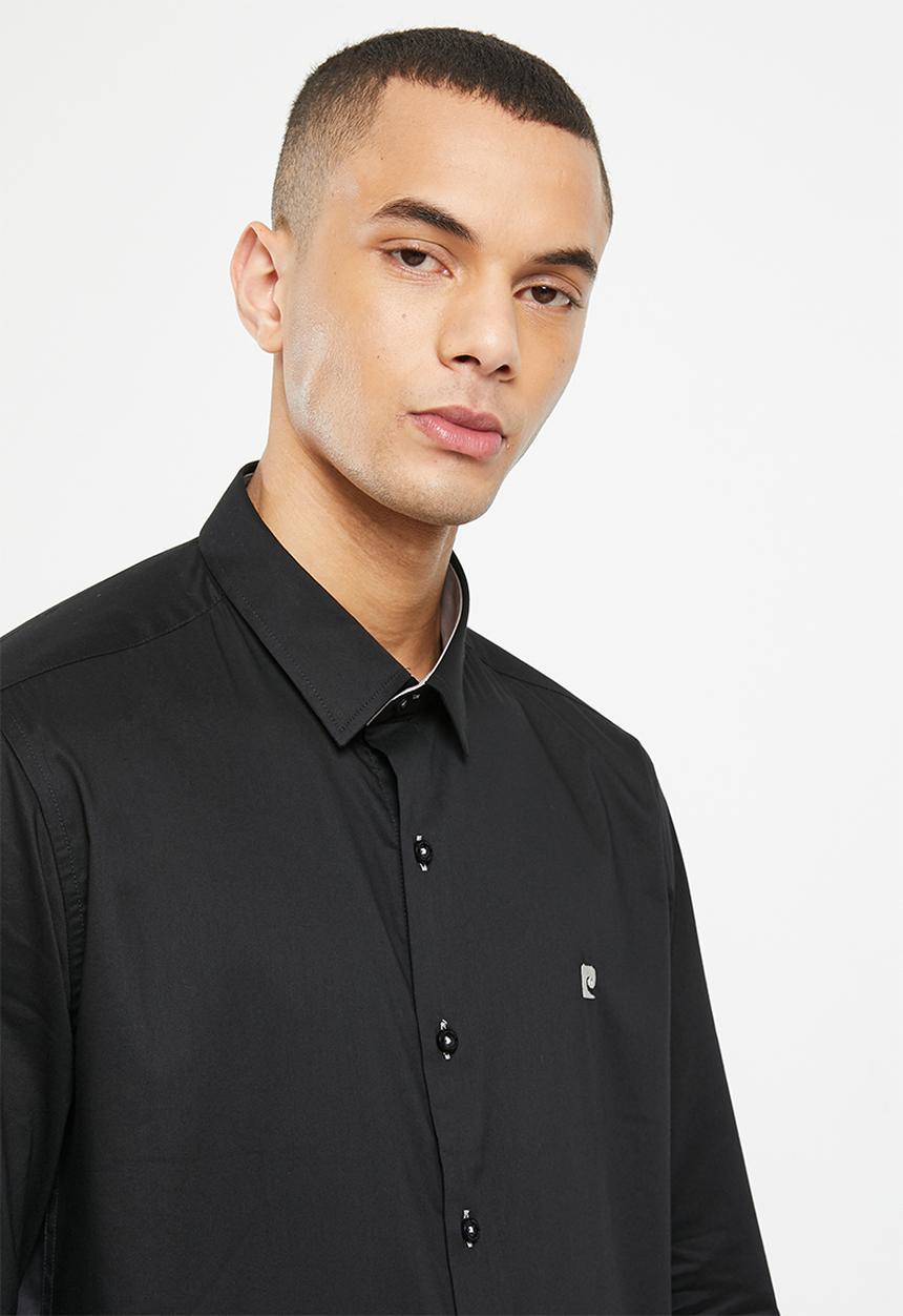 Pierre Cardin - Plain stretch formal shirt - black 