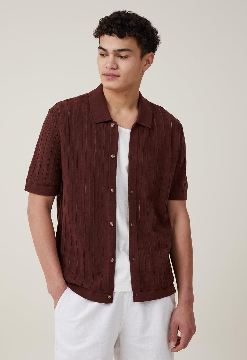 Cotton On - Pablo short sleeve shirt - brown ladder 